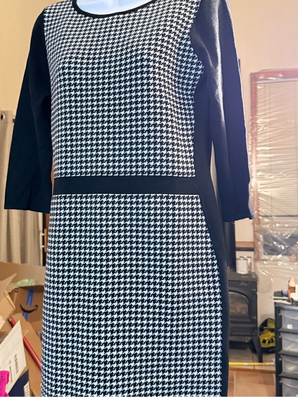 Chaps Black & White Houndstooth Sheath Dress - Classic Women's Dress